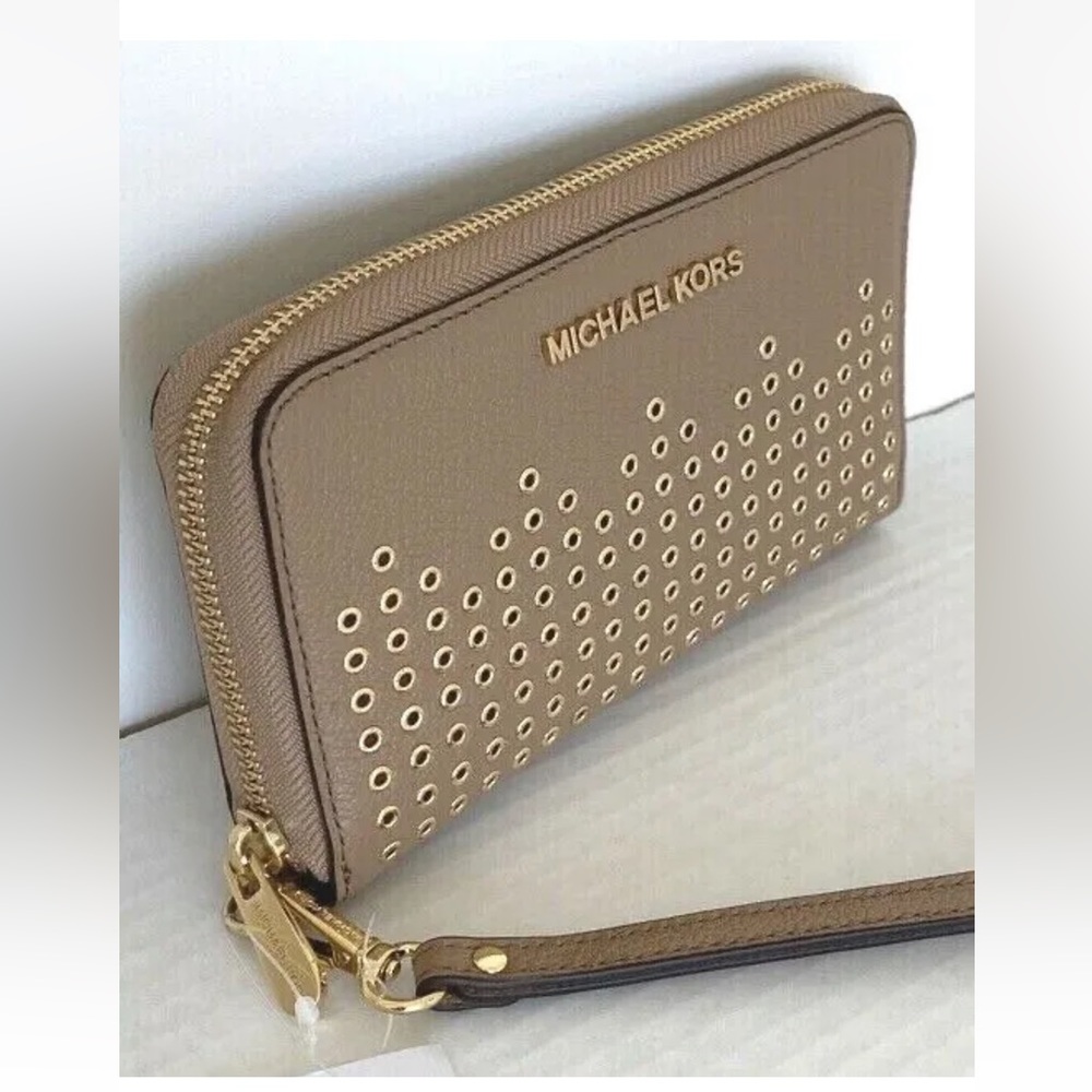 New Michael Kors Hayes Large Flat Phone Case Wallet Leather Dark Khaki - Picture 4 of 5